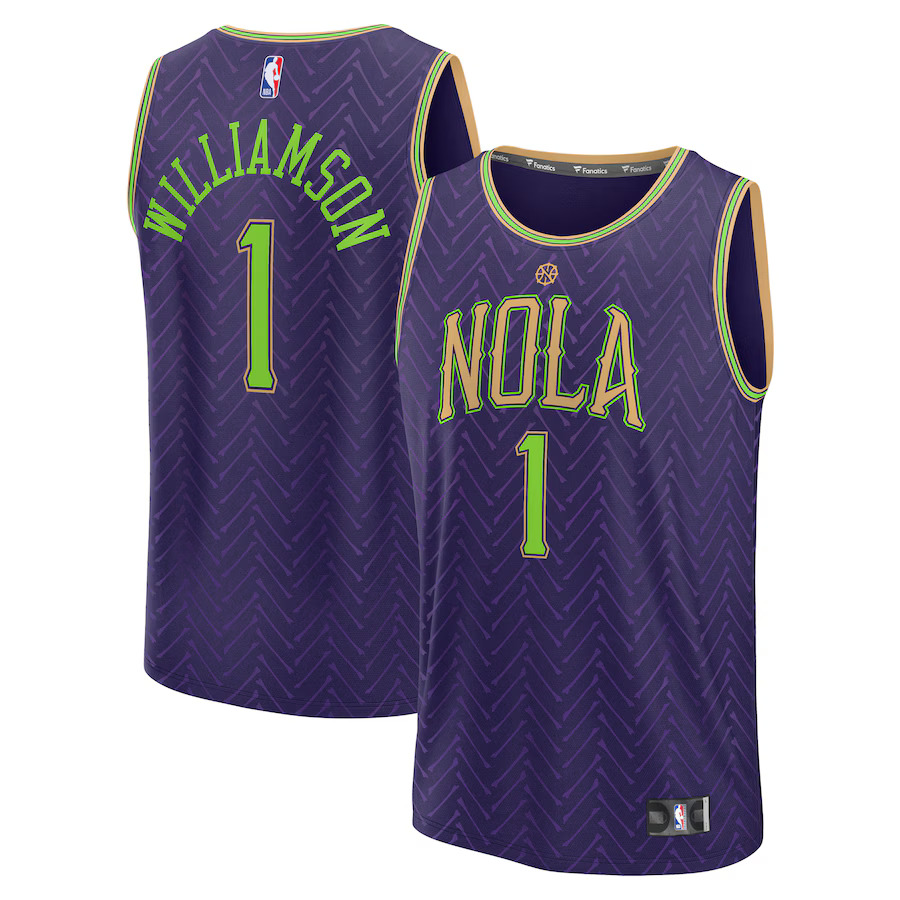 Men New Orleans Pelicans #1 Zion Williamson Fanatics Purple City Edition 2024-25 Fast Break Player NBA Jersey->customized nba jersey->Custom Jersey